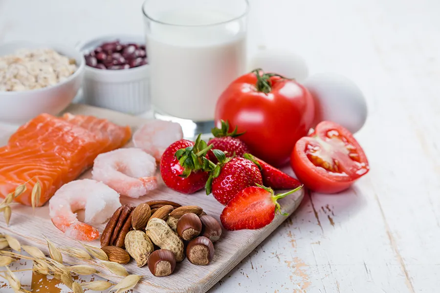 Food-Allergies-Clinic A board of foods like nuts, shellfish, and dairy, that are commonly associated with allergies. Get treatment for food allergies from Dr. Stephanie King in Salt Lake City.